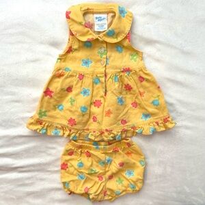 Vintage Baby B’gosh OshKosh 2pc Set Yellow Dress & Bloomers Flowers 6-9M Rare